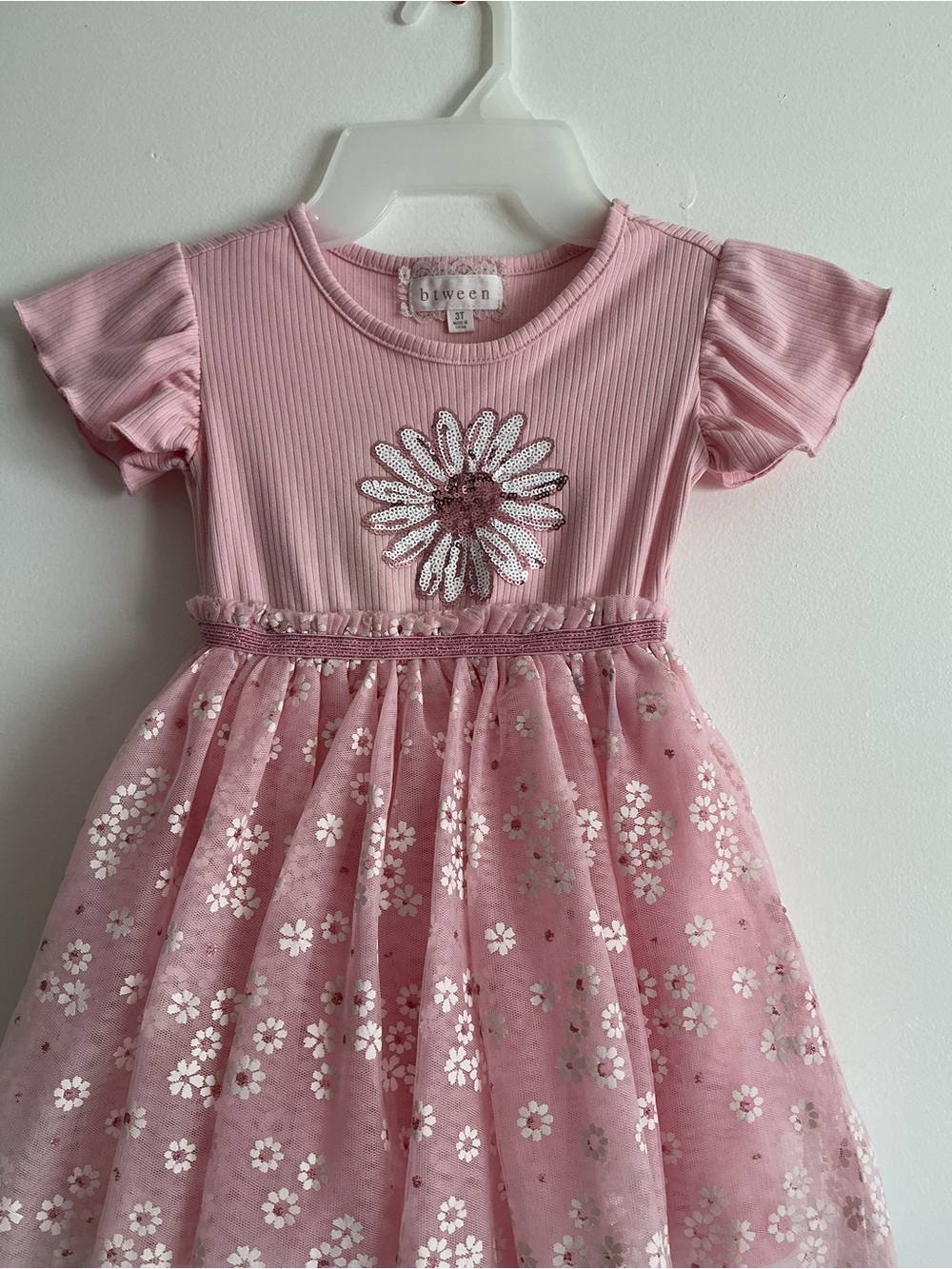 btween Pink Floral Sequin Daisy Tulle Dress - Picture 3 of 7